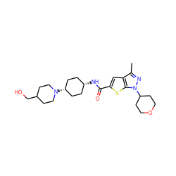 Cc1nn(C2CCOCC2)c2sc(C(=O)N[C@H]3CC[C@@H](N4CCC(CO)CC4)CC3)cc12 ZINC000114712176