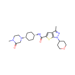 Cc1nn(C2CCOCC2)c2sc(C(=O)N[C@H]3CC[C@@H](N4CCN(C)C(=O)C4)CC3)cc12 ZINC000114712954