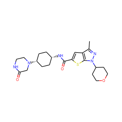 Cc1nn(C2CCOCC2)c2sc(C(=O)N[C@H]3CC[C@@H](N4CCNC(=O)C4)CC3)cc12 ZINC000114712057