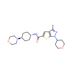 Cc1nn(C2CCOCC2)c2sc(C(=O)N[C@H]3CC[C@H](N4CCOCC4)CC3)cc12 ZINC000261190458