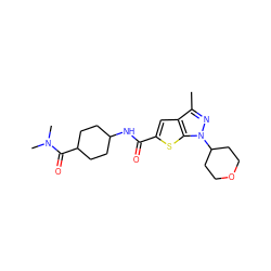 Cc1nn(C2CCOCC2)c2sc(C(=O)NC3CCC(C(=O)N(C)C)CC3)cc12 ZINC000114715510