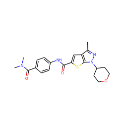 Cc1nn(C2CCOCC2)c2sc(C(=O)Nc3ccc(C(=O)N(C)C)cc3)cc12 ZINC000114713568