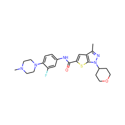 Cc1nn(C2CCOCC2)c2sc(C(=O)Nc3ccc(N4CCN(C)CC4)c(F)c3)cc12 ZINC000114712538