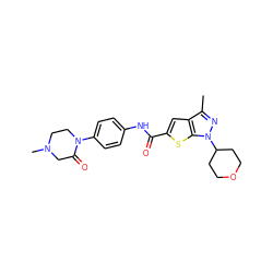 Cc1nn(C2CCOCC2)c2sc(C(=O)Nc3ccc(N4CCN(C)CC4=O)cc3)cc12 ZINC000114711445