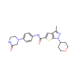 Cc1nn(C2CCOCC2)c2sc(C(=O)Nc3ccc(N4CCNC(=O)C4)cc3)cc12 ZINC000114712520