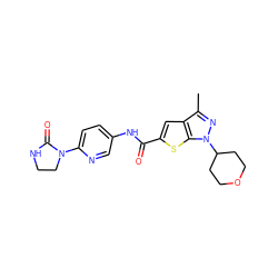 Cc1nn(C2CCOCC2)c2sc(C(=O)Nc3ccc(N4CCNC4=O)nc3)cc12 ZINC000114713966