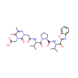 Cc1nn(CC(=O)N[C@H](C(=O)N2CCC[C@H]2C(=O)N[C@H](C(=O)c2nc3ccccc3o2)C(C)C)C(C)C)c(=O)n(CC(=O)O)c1=O ZINC000049756989