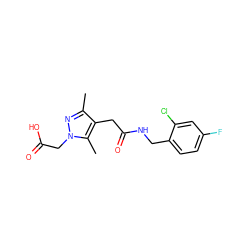 Cc1nn(CC(=O)O)c(C)c1CC(=O)NCc1ccc(F)cc1Cl ZINC000095565732