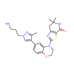 Cc1nn(CCCN)cc1-c1ccc2c(c1)N(c1nc3c(s1)C(=O)NC(C)(C)C3)CCO2 ZINC000040974946