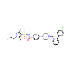 Cc1nn(CCCl)c(C)c1S(=O)(=O)NC(=O)c1ccc(N2CCN(Cc3ccccc3-c3ccc(Cl)cc3)CC2)cc1 ZINC000116986803