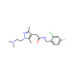 Cc1nn(CCN(C)C)c(C)c1CC(=O)NCc1ccc(F)cc1Cl ZINC000049088274