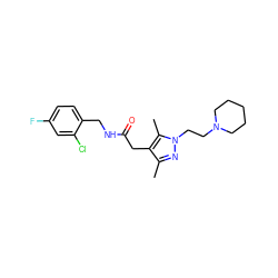 Cc1nn(CCN2CCCCC2)c(C)c1CC(=O)NCc1ccc(F)cc1Cl ZINC000095553894