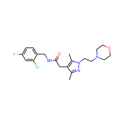 Cc1nn(CCN2CCOCC2)c(C)c1CC(=O)NCc1ccc(F)cc1Cl ZINC000095565557