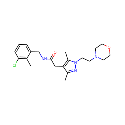 Cc1nn(CCN2CCOCC2)c(C)c1CC(=O)NCc1cccc(Cl)c1C ZINC000095565667