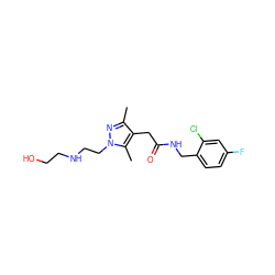 Cc1nn(CCNCCO)c(C)c1CC(=O)NCc1ccc(F)cc1Cl ZINC000095565673