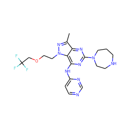 Cc1nn(CCOCC(F)(F)F)c2c(Nc3ccncn3)nc(N3CCCNCC3)nc12 ZINC000049072861