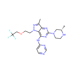 Cc1nn(CCOCC(F)(F)F)c2c(Nc3ccncn3)nc(N3CCN[C@@H](C)C3)nc12 ZINC000049112087