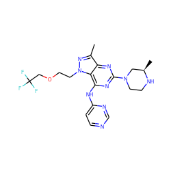 Cc1nn(CCOCC(F)(F)F)c2c(Nc3ccncn3)nc(N3CCN[C@H](C)C3)nc12 ZINC000049089538