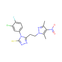 Cc1nn(CCc2nnc(S)n2-c2ccc(F)c(Cl)c2)c(C)c1[N+](=O)[O-] ZINC000005424898