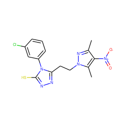 Cc1nn(CCc2nnc(S)n2-c2cccc(Cl)c2)c(C)c1[N+](=O)[O-] ZINC000005424995