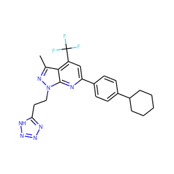 Cc1nn(CCc2nnn[nH]2)c2nc(-c3ccc(C4CCCCC4)cc3)cc(C(F)(F)F)c12 ZINC000002659701