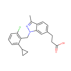 Cc1nn(Cc2c(Cl)cccc2C2CC2)c2cc(CCC(=O)O)ccc12 ZINC000203701777