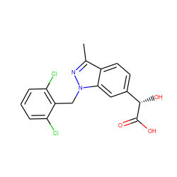 Cc1nn(Cc2c(Cl)cccc2Cl)c2cc([C@H](O)C(=O)O)ccc12 ZINC000205661652