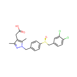 Cc1nn(Cc2ccc([S@@+]([O-])Cc3ccc(Cl)c(Cl)c3)cc2)c(C)c1CC(=O)O ZINC000168958953