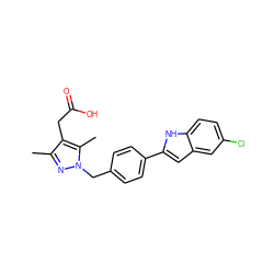 Cc1nn(Cc2ccc(-c3cc4cc(Cl)ccc4[nH]3)cc2)c(C)c1CC(=O)O ZINC000203686178