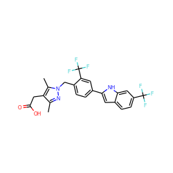 Cc1nn(Cc2ccc(-c3cc4ccc(C(F)(F)F)cc4[nH]3)cc2C(F)(F)F)c(C)c1CC(=O)O ZINC001772628098