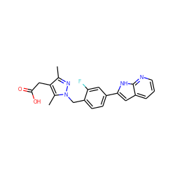 Cc1nn(Cc2ccc(-c3cc4cccnc4[nH]3)cc2F)c(C)c1CC(=O)O ZINC001772657042