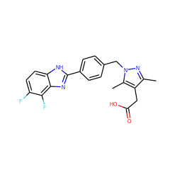 Cc1nn(Cc2ccc(-c3nc4c(F)c(F)ccc4[nH]3)cc2)c(C)c1CC(=O)O ZINC001772597774