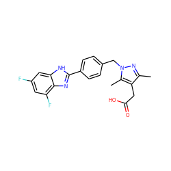 Cc1nn(Cc2ccc(-c3nc4c(F)cc(F)cc4[nH]3)cc2)c(C)c1CC(=O)O ZINC000203687986