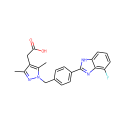 Cc1nn(Cc2ccc(-c3nc4c(F)cccc4[nH]3)cc2)c(C)c1CC(=O)O ZINC001772596155