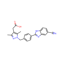 Cc1nn(Cc2ccc(-c3nc4cc(C#N)ccc4[nH]3)cc2)c(C)c1CC(=O)O ZINC001772616225