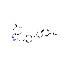 Cc1nn(Cc2ccc(-c3nc4cc(C(C)(C)C)ccc4[nH]3)cc2)c(C)c1CC(=O)O ZINC001772637942