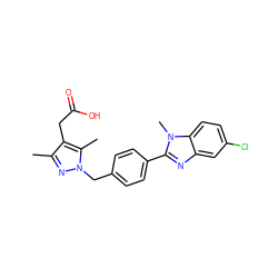 Cc1nn(Cc2ccc(-c3nc4cc(Cl)ccc4n3C)cc2)c(C)c1CC(=O)O ZINC001772643838