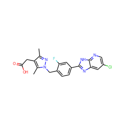 Cc1nn(Cc2ccc(-c3nc4cc(Cl)cnc4[nH]3)cc2F)c(C)c1CC(=O)O ZINC001772622255