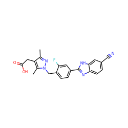 Cc1nn(Cc2ccc(-c3nc4ccc(C#N)cc4[nH]3)cc2F)c(C)c1CC(=O)O ZINC001772637706