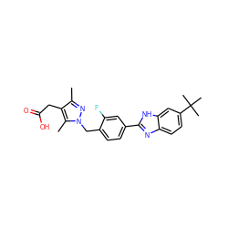 Cc1nn(Cc2ccc(-c3nc4ccc(C(C)(C)C)cc4[nH]3)cc2F)c(C)c1CC(=O)O ZINC001772649766