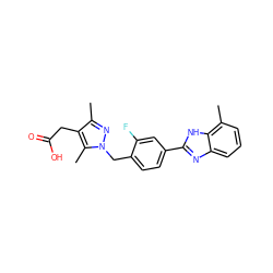 Cc1nn(Cc2ccc(-c3nc4cccc(C)c4[nH]3)cc2F)c(C)c1CC(=O)O ZINC001772648204