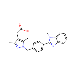 Cc1nn(Cc2ccc(-c3nc4ccccc4n3C)cc2)c(C)c1CC(=O)O ZINC001772633555