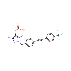 Cc1nn(Cc2ccc(C#Cc3ccc(C(F)(F)F)cc3)cc2)c(C)c1CC(=O)O ZINC000113988930