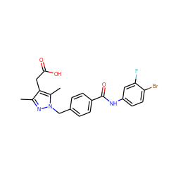 Cc1nn(Cc2ccc(C(=O)Nc3ccc(Br)c(F)c3)cc2)c(C)c1CC(=O)O ZINC000169704025