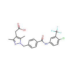 Cc1nn(Cc2ccc(C(=O)Nc3ccc(Cl)c(C(F)(F)F)c3)cc2)c(C)c1CC(=O)O ZINC000169704020