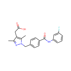 Cc1nn(Cc2ccc(C(=O)Nc3cccc(F)c3)cc2)c(C)c1CC(=O)O ZINC000113989570