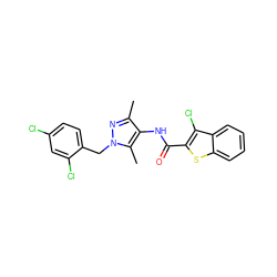 Cc1nn(Cc2ccc(Cl)cc2Cl)c(C)c1NC(=O)c1sc2ccccc2c1Cl ZINC000000648220