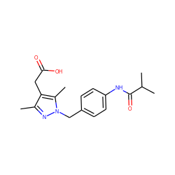 Cc1nn(Cc2ccc(NC(=O)C(C)C)cc2)c(C)c1CC(=O)O ZINC000169704001