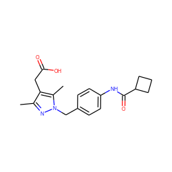 Cc1nn(Cc2ccc(NC(=O)C3CCC3)cc2)c(C)c1CC(=O)O ZINC000169704003