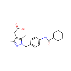 Cc1nn(Cc2ccc(NC(=O)C3CCCCC3)cc2)c(C)c1CC(=O)O ZINC000169704002